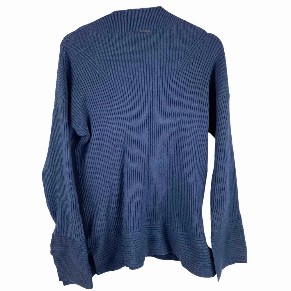 Sioni Womens Size Large Ribbed Sweater with open sleeves Heather Indigo